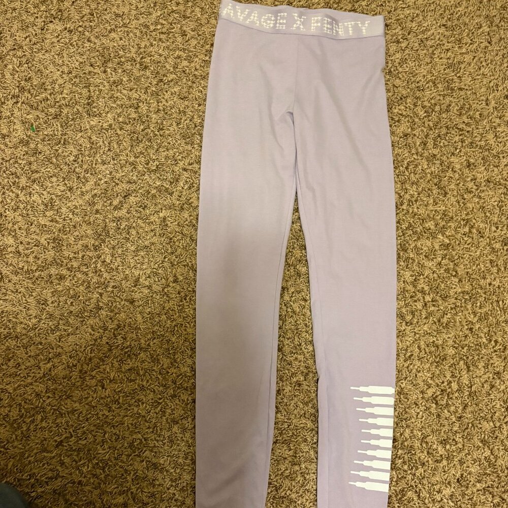 Savage X Fenty Forever Savage Jersey Leggings Small Purple Lavender/Check'D Out